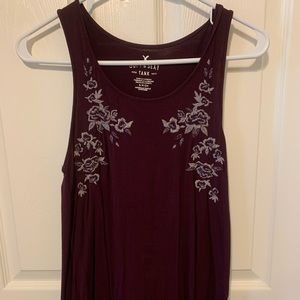 AE Soft and Sexy Embroidered Rose Tank Maroon